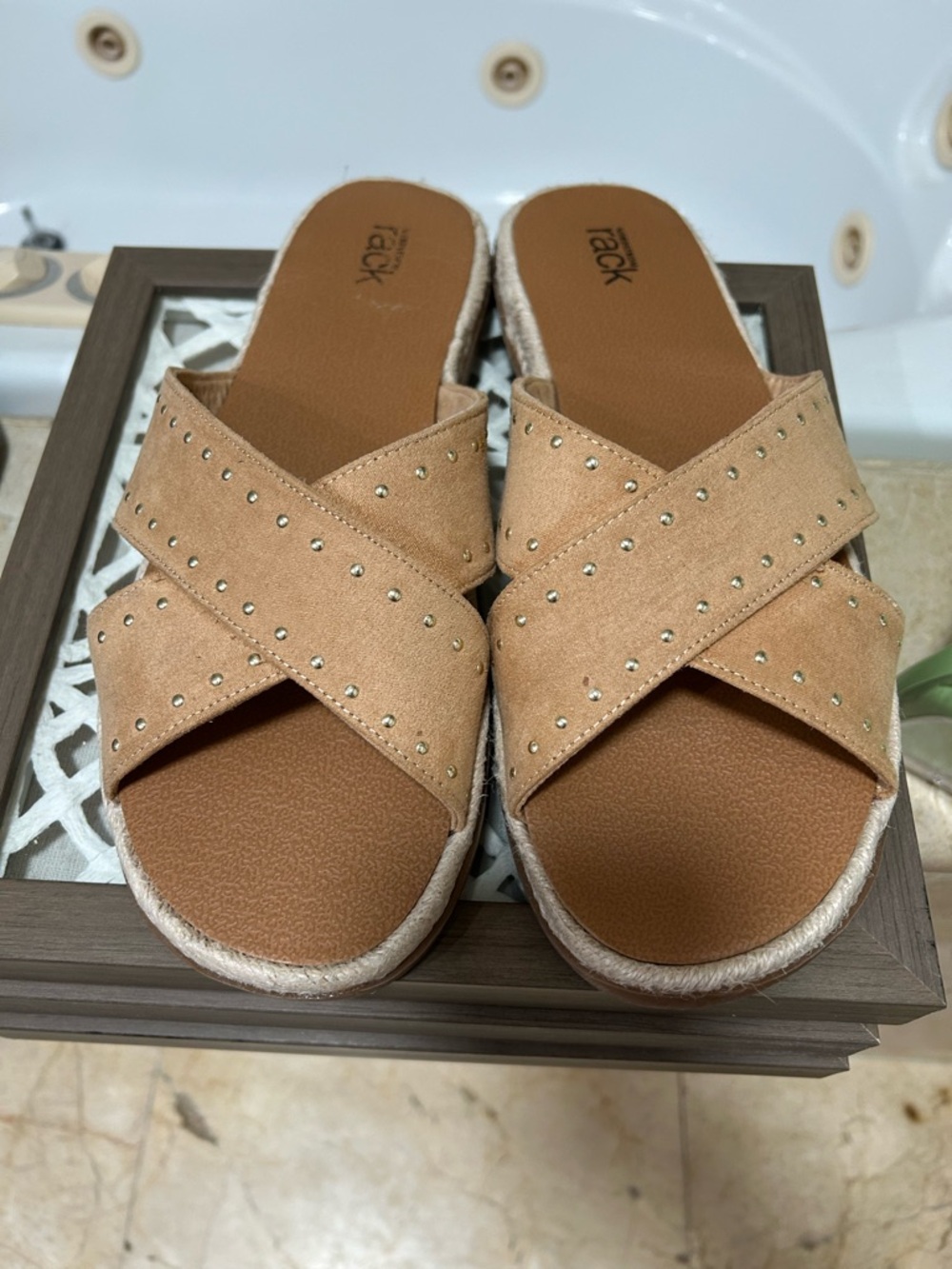Nordstrom Rack Tan Crisscross Studded Slide Sandals